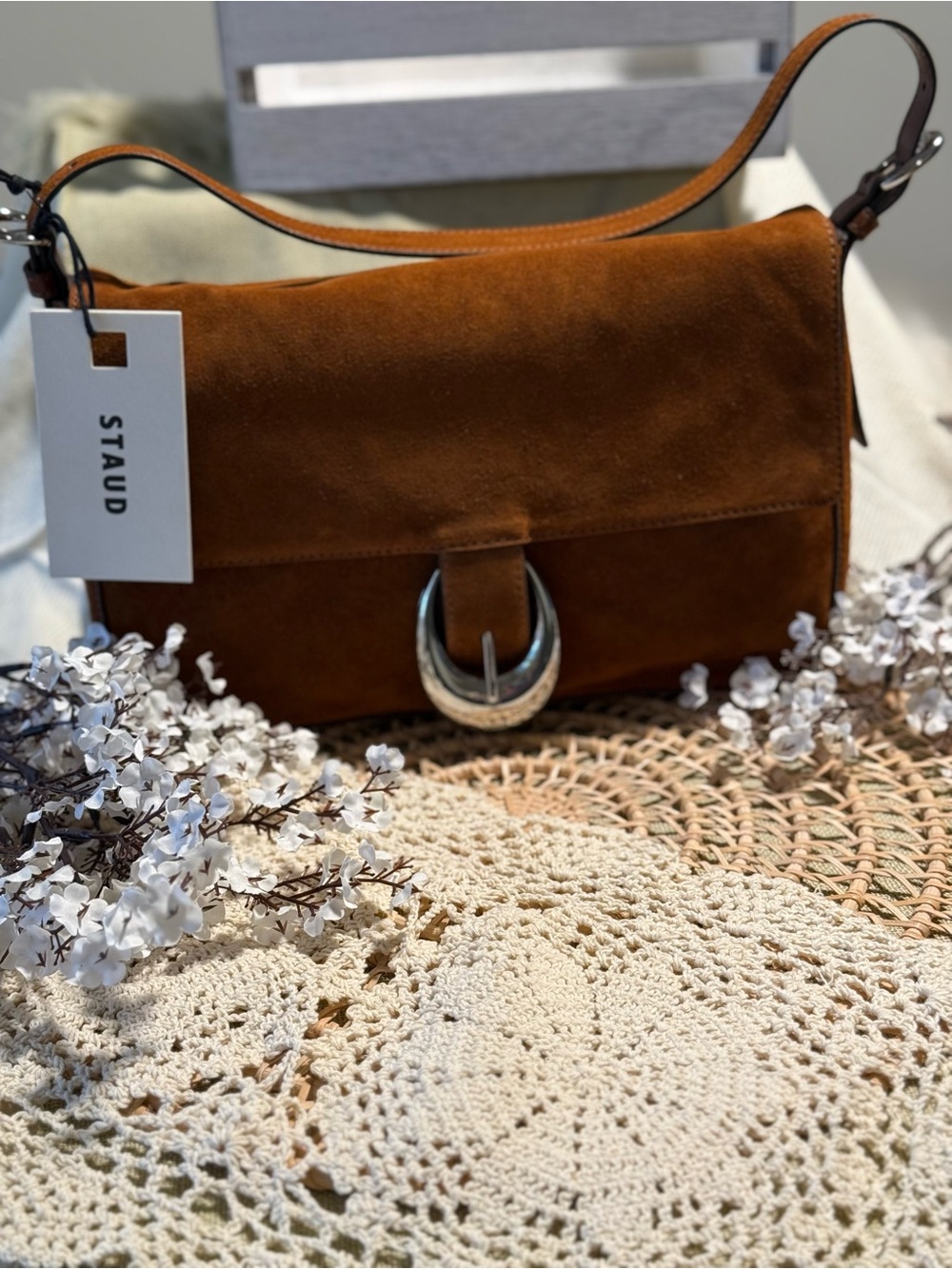 STAUD Harlow Medium Suede Shoulder Bag NWT